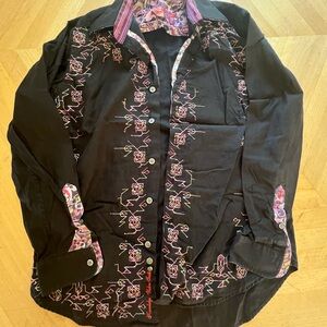 Robert Graham Black and Pink Embroidered Dress Shirt